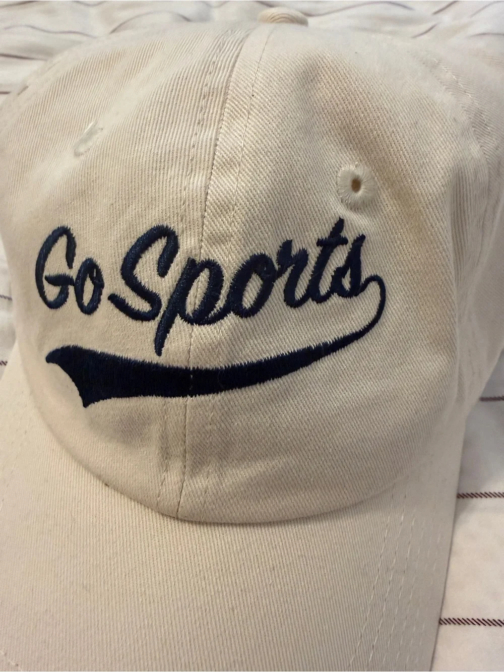 Go Sports Embroidered Baseball Cap - Cream with Navy Script